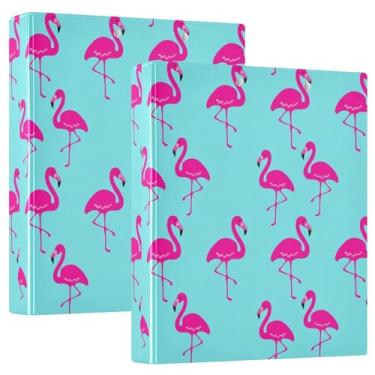 Imagem de Fichário personalizado com três anéis de flamingo rosa azul-petróleo 3,5 polegadas, comporta 200 folhas, 3 pastas de anéis, 31,5 x 27 x 6 cm, 1 pacote