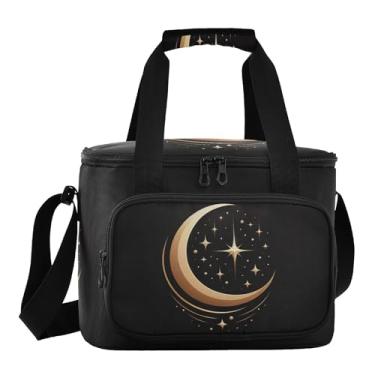 Imagem de Lancheira elegante com estrela crescente preta, feminina, bolsa térmica de viagem, lancheira masculina