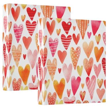 Imagem de Fichários personalizados com corações rosa de 3,8 cm, 3 anéis, 200 folhas, fichário para prancheta, 31,5 x 27 x 6 cm, pacote com 2