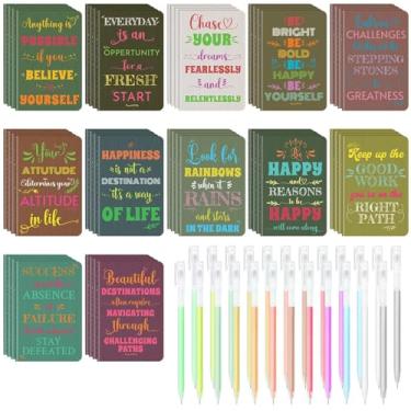 Imagem de 60 pçs mini cadernos inspiradores a granel com 60 peças de canetas coloridas, conjunto de blocos de notas de bolso pequeno, presentes motivacionais a granel para mulheres, homens, professores, estudantes, crianças, material de escritório divertido, 8,9 cm x 14 cm