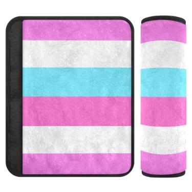 Imagem de Joitme Almofada de cinto de segurança rosa branco azul em flanela de poliéster macio, almofada de ombro ajustável para cinto de segurança, capas de cinto de segurança para mulheres