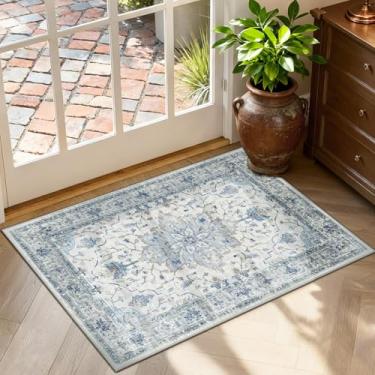 Imagem de RELEANY Tapetes de área adequados para aspirador de pó de 6 x 7 cm laváveis na máquina, antiderrapantes, estampa floral vintage para sala de estar, quarto, azul tijolo, azul marinho, bege, cinza