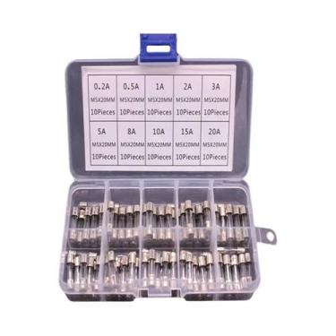 Imagem de Caixa Plástica Transparente Com 100 PCS Kit De Fusíveis De Vidro Rápid