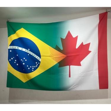 Imagem de Bandeira Decorativa Brasil-Canadá, Mesclada, Uso Interno/Externo, Multicolorido, 150x100cm, Tecido Oxford, Sublimação a Laser