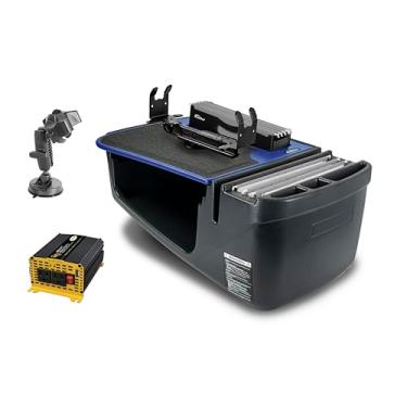 Imagem de AutoExec Mesa de carro Efficiency FileMaster para sua estação de trabalho de veículo e escritório móvel, azul, com inversor de potência de 400 watts, suporte de impressora e suporte de telefone com