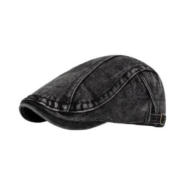 Imagem de Boina De Denim Retro Lavada Em Cor Sólida Ajustável Estilo Britânico -