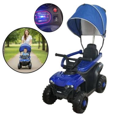 Imagem de Mini Quadriciclo Elétrico 6V Infantil com Empurrador e Cobertura para Passeios Azul Importway Bw393