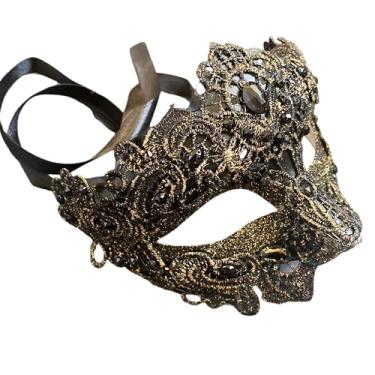 Imagem de MASQ Par de máscaras de baile de máscaras de renda brocado burlesco Mardi Gras aniversário formatura festa de casamento (BKG Lace)