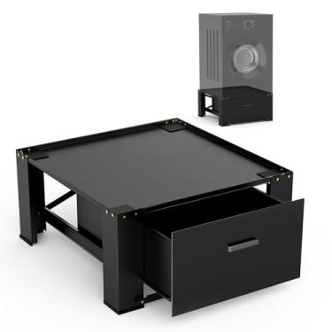 Imagem de SKM Pedestais de lavadora e secadora de roupas de 71 cm com gaveta de armazenamento Suporte de arruela e secadora de aço resistente 31,2 polegadas de altura 317,5 kg, preto