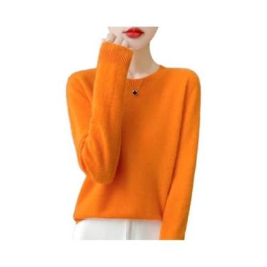 Imagem de Pulôver Feminino 100% Lã Merino Cashmere Com Gola O E Manga Longa, Mod