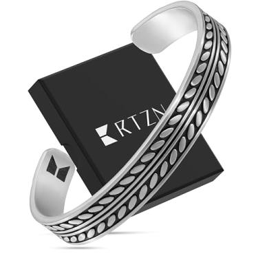 Imagem de RTZN® Pulseira masculina – Pulseira masculina de aço inoxidável premium – Pulseira de prata larga para homens – Pulseira masculina minimalista (grande), Large, Aço inoxidável, Sem Pedra Preciosa