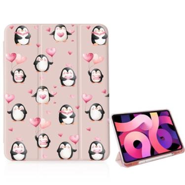 Imagem de Linda capa feminina rosa pinguim do amor para iPad A16 11ª 11 polegadas 2025/iPad 10ª geração 10,9 polegadas 2022, [suporte para lápis + hibernar/despertar automático], capa inteligente traseira de