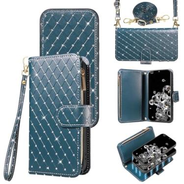 Imagem de Capa carteira compatível com Samsung Galaxy S20 Ultra 5G com zíper, protetor de tela para celular, alça transversal, flip com glitter, porta-cartões, capa para celular para S20ultra 20S S 20 A20 S2O