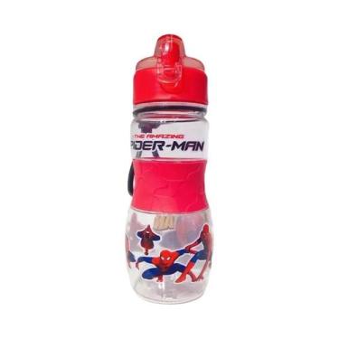 Imagem de Garrafa De Água Infantil De 400ml Com Canudo Tema Homem-Aranha Carros 