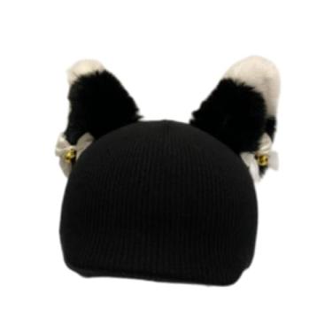 Imagem de predolo Capa para capacete de esqui, acessórios para capacete, gorro de tricô macio, fofo e criativo, ideal para o inverno, perfeito para capacetes de esqui e, Orelha Preta E Branca