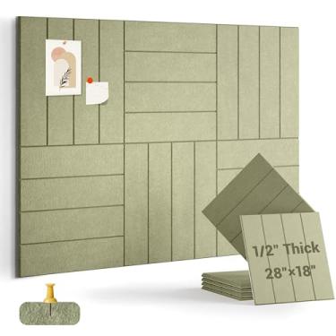 Imagem de AkuDecor Quadro de cortiça de 1,27 cm de espessura para escritório, pacote com 6 azulejos de parede de feltro -71 cm x 45,7 cm com abas adesivas seguras, quadro de avisos grande, quadro organizador de