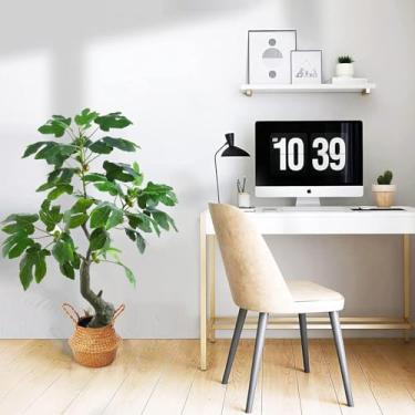 Imagem de Figueira artificial de 121 cm com folhas verdes artificiais em vaso com galho de figueira falsa e fruta, planta artificial grande realista para decoração moderna de casa, escritório, sala de estar