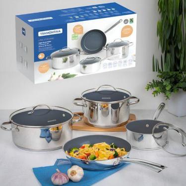 Imagem de Jogo de Panelas Tramontina Una Ceramic 4 Peças Inox com Revestimento C