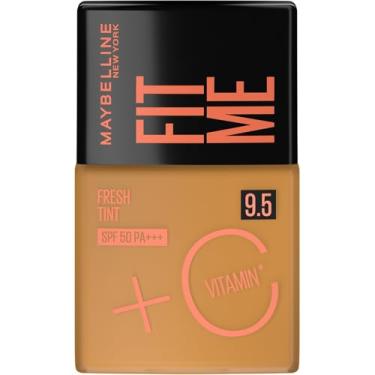 Imagem de Maybelline NY Fit Me Fresh Tint Base Líquida, Proporciona Efeito Glow Natural, Controla a Oleosidade e Uniformiza a Pele com Vitamina C e FPS 50, Cor 9.5, 30ml