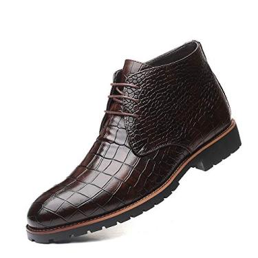 Imagem de Botas masculinas Chelsea de couro PU com cadarço formal Derby botas sociais clássicas para homens, Marrom, 9