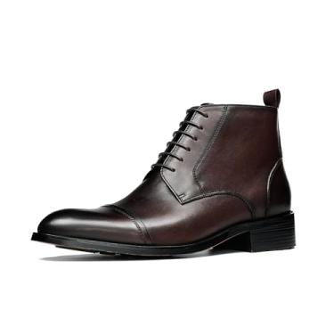 Imagem de Botas masculinas de couro com zíper lateral, cano alto Derby com cadarço, cabedal de couro bovino premium e forro de pele de porco, botas Chelsea clássicas de salto de 4 cm para negócios e uso formal