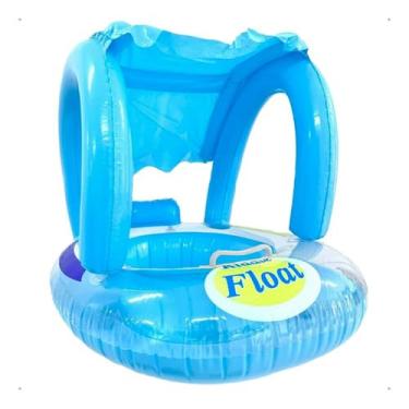 Imagem de Boia Bebê Inflável com Cobertura Barco Infantil Piscina, Praia e Lago Segurança, Proteção Solar e Conforto Premium (AZUL)
