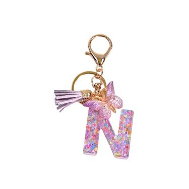 Imagem de JWQFBC Chaveiro com Alfabeto Inglês E Pingente de Borboleta - Presente Criativo para Chaves, Mochilas E Bolsas - Chaveiro Fofo E Moderno, N