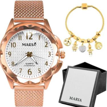 Imagem de relogio feminino rosé aço inox caixa + pulseira delicada prova dagua s