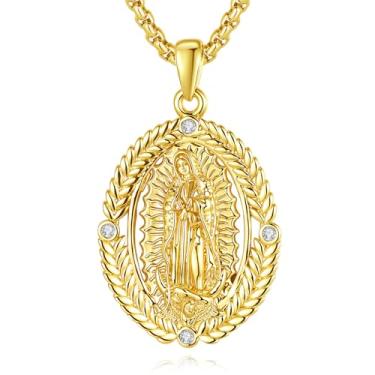 Imagem de INFUSEU Coleção de colar de fé de proteção católica, Virgem Maria, São Bento, São Cristóvão, São Floriano, Santa Joana D'Arc, Small, Banhado a ouro, Sem Pedra Preciosa