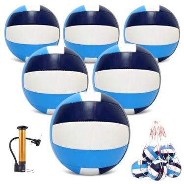 Imagem de UNISHOW Pacote com 6 bolas de voleibol, tamanho oficial, 5, bolas de vôlei recreativas à prova d'água com bomba e bolsa de rede para uso interno e externo, praia, piscina, areia para iniciantes e