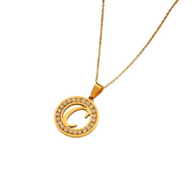 Imagem de TINCOLIA Colar redondo de aço inoxidável com 26 letras incrustadas em diamante, corrente simples e exclusiva em forma de O