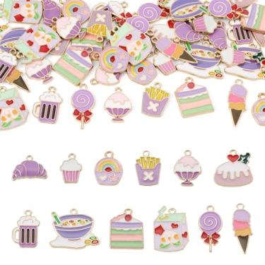 Imagem de Beadthoven 48 peças de pingentes de liga de esmalte roxo, doce, doce, bolo, pirulito, sorvete, suco, leite, bebida, pingentes, kawaii, a granel, mini pingentes fofos sortidos para colar, pulseira