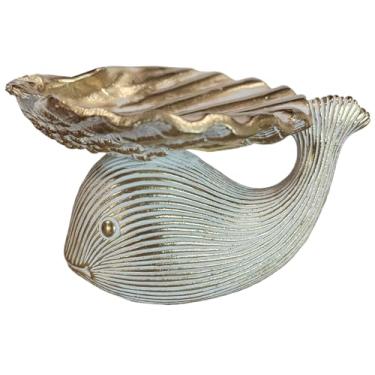 Imagem de LAIKEARTS Escultura decorativa abstrata moderna de baleia, decoração de casa, estátuas de mesa de café, decoração de mesa de sala de estar de jantar, decoração de prateleira (baleia com bandeja)