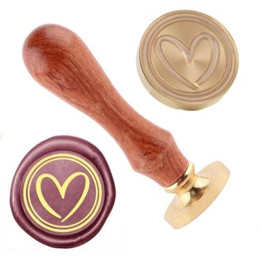 Imagem de Carimbo de lacre de cera de coração de cobre vintage destacável carimbo de latão e um padrão de cabo de madeira Carta de cabeça cartão de convite de presente de casamento pacote de férias