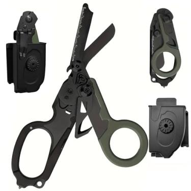 Imagem de Tesoura multifuncional 6 em 1 dobrável com coldre preto, tesoura de trauma de resposta a emergências em ambientes extremos para enfermeiros, socorristas (preto/verde)