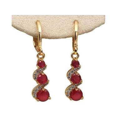 Imagem de Brincos Pendentes Vintage De Pedra Verde Banhados a Ouro 14k Joias Ele