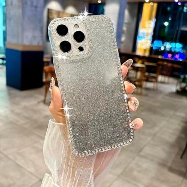 Imagem de Capa protetora de lente com glitter para iPhone 16, 15, 14 Plus, 13, 12, 11 Pro Max e 16e. Capa traseira fofa e anti-impacto para meninas. Disponível nas cores PT e SZ, na cor preta. Compatível c