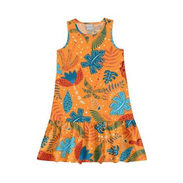 Imagem de Vestido Infantil Laranja Estampado Safari Alakazoo-Feminino