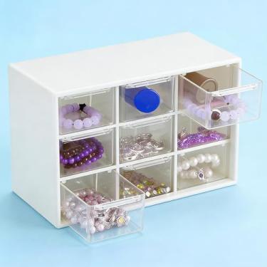 Imagem de Caixa organizadora de mesa com nove compartimentos caixa de armazenamento de gaveta de plástico para armazenamento, ferramentas, contas, cosméticos, escritório e artesanato, branca