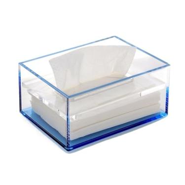 Imagem de Capa de caixa de lenços de papel de acrílico prática retangular para banheiro cozinha quarto escritório organizador (azul, grande)