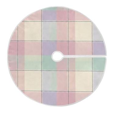 Imagem de Qilmy Saia de árvore de Natal xadrez de búfalo rosa colorida 90 cm, de camurça, para árvore de Natal, adequada para ambientes internos e externos, festa, escritório, armário183