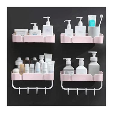 Imagem de Rack de armazenamento de chuveiro, 2 prateleiras de armazenamento de artigos de higiene de plástico, duas prateleiras de armazenamento de plástico montadas na parede, sem perfuração, prateleiras