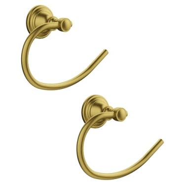 Imagem de WZKALY Anel de toalha dourado para banheiro, suporte de toalha de mão de aço inoxidável montado na parede, suporte de toalha com acabamento escovado cabide de toalha resistente para banho (pacote com