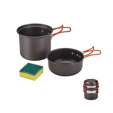 Imagem de Utensílios de cozinha de acampamento kit de bagunça antiaderente leve mochila conjunto de cozinha cozinha ao ar livre para caminhada em família piquenique acampamento ao ar livre panelas (cor: laranja
