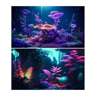 Imagem de Pacote com 2 pacotes com fundo de aquário de fundo de aquário colorido tropical coral recife de peixes cores pastel tema selva terrário fundos sob o mar mundo roxo raios solares tanque de peixes