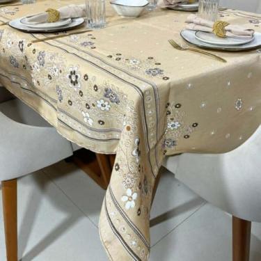Imagem de Toalha de mesa retangular em linho, estilo rústico Disponível nos tamanhos 4/6/8/10 lugares 、 para a cozinha e sala de jantar Material natural, feito para durar (FLORAL MARROM,210X140-6 LUGARES)