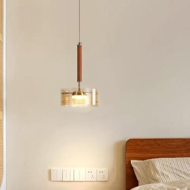 Imagem de Luminárias pendentes de vidro, luminárias de ilha de cozinha com 3 lâmpadas e cúpulas de vidro cor conhaque, lustre de LED ajustável, luminárias modernas para sala de jantar, quarto e sala d