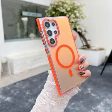 Imagem de Capa de celular com lente metálica para Samsung Galaxy S25 S24 Ultra S23 Plus S22 S21 A53 A54 A55 com carregamento sem fio (para Samsung A15 5G/Laranja)