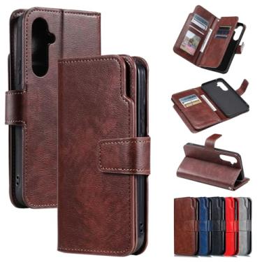 Imagem de Capa carteira para Samsung Galaxy S24, capa flip de couro com 9 compartimentos para cartão, suporte integrado e bolso para dinheiro | Compatível com Samsung Galaxy S25, marrom