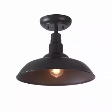 Imagem de Luminária de teto de montagem semi-embutida de 35,5 cm em acabamento marrom, luminária de metal elegante para espaços internos e externos, resistente à água e ao clima